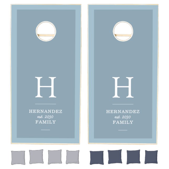 Dusty Blue Family Monogram Newlywed Custom Cornhole Set (Set)