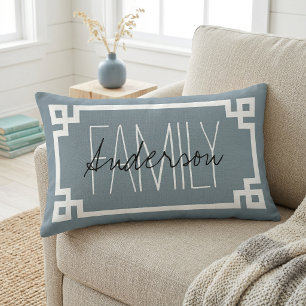 Dusty Blue Family Name Monogram Lumbar Pillow