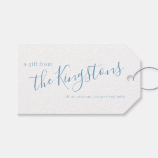 Dusty Blue Family Name Script Gift Tags