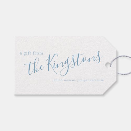 Dusty Blue Family Name Script Gift Tags