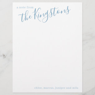 Dusty Blue Family Name Script Letterhead
