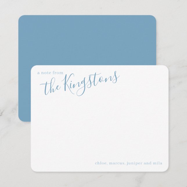 Dusty Blue Family Name Script Note Card (Front/Back)