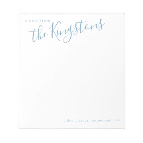 Dusty Blue Family Name Script Notepad