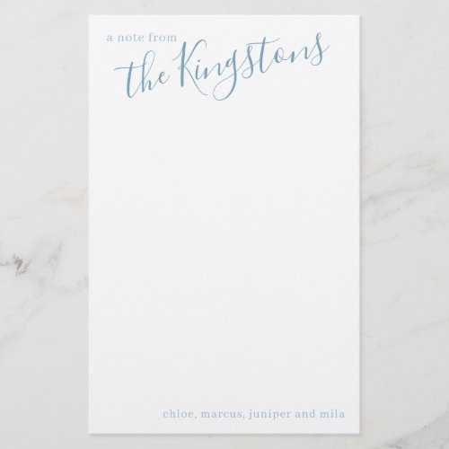 Dusty Blue Family Name Script Stationery