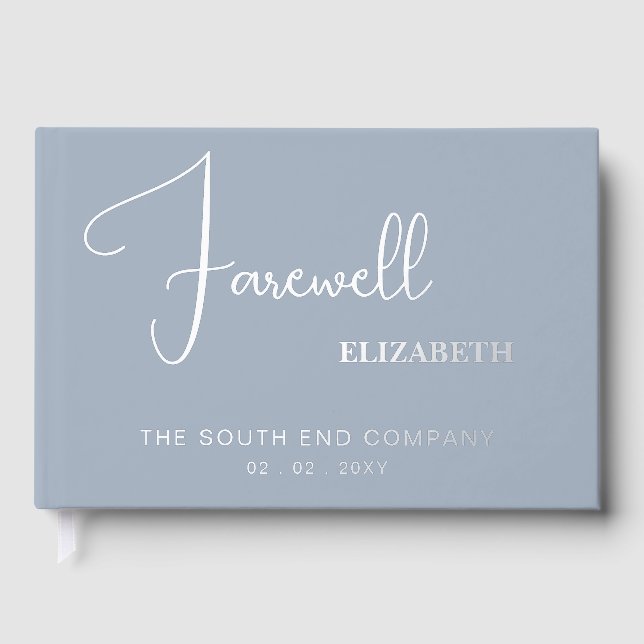 Dusty Blue Farewell Leaving Party Retirement Foil Guest Book (Front)