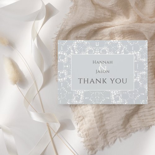 Dusty Blue Faux Lace Thank You Card