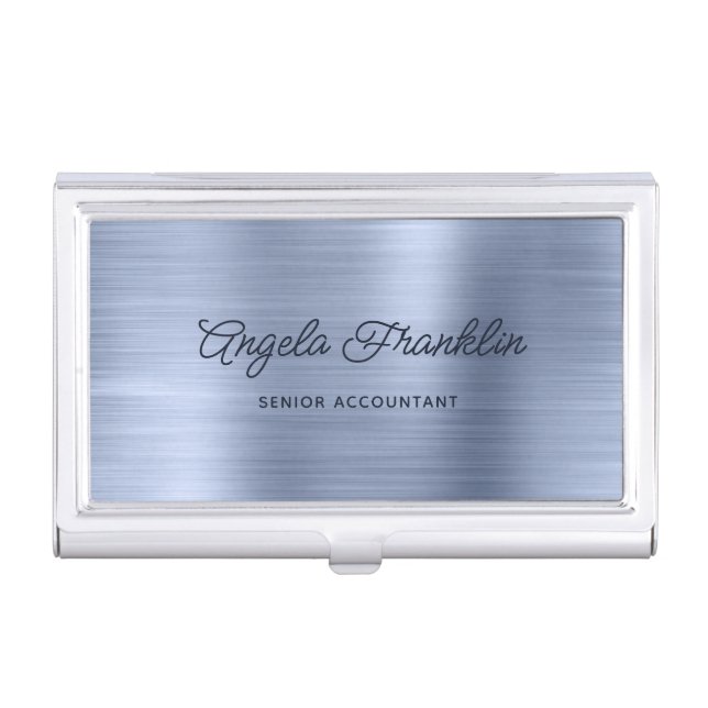 Dusty Blue Faux Metallic Foil Business Card Case (Front)