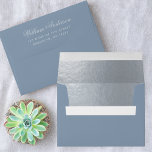 Dusty Blue Faux Silver Foil Return Address Printed Envelope<br><div class="desc">A simple but modern envelope recommended as for invitations,  but that can be also used in ordinary circumstance. It is dusty blue outside and faux silver foil inside. The return address is printed on the flap,  the name in an elegant calligraphic script.</div>