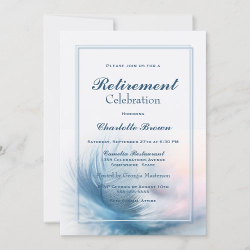 Dusty Blue Feather Retirement Celebration Invitation