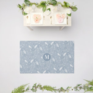 Dusty blue feathers paislies boho floral pattern outdoor rug