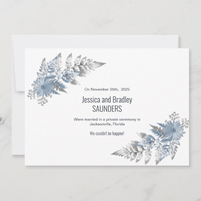 Dusty Blue Fern Leaf Wedding Announcement (Front)