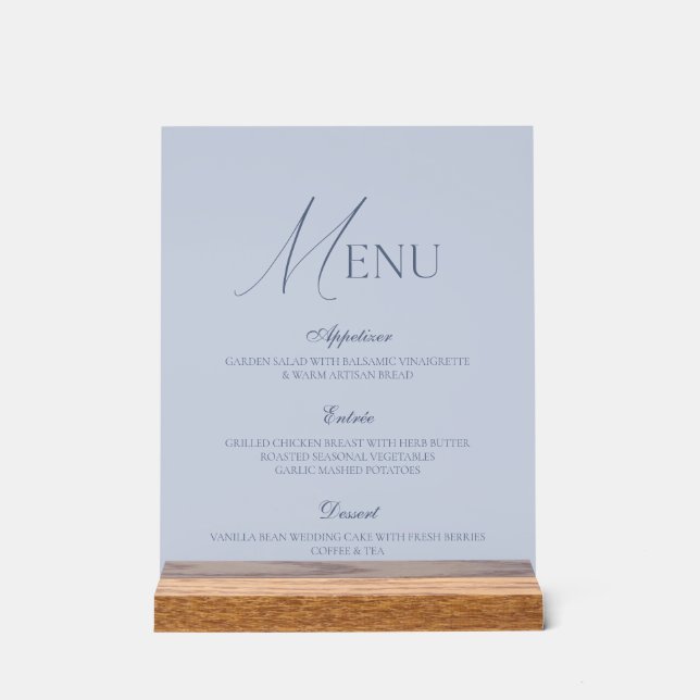 Dusty Blue Fine Art Acrylic Wedding Menu Sign (Front)