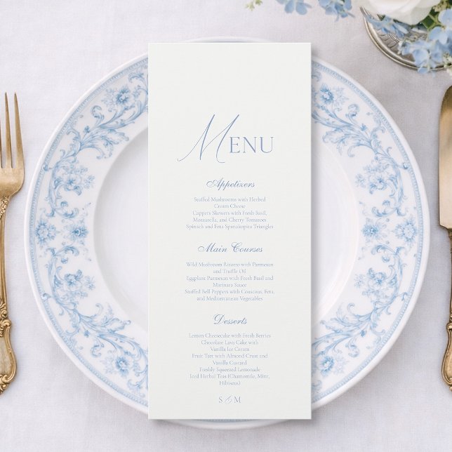 Dusty Blue Fine Art Elegant Wedding Menu Card (Creator Uploaded)