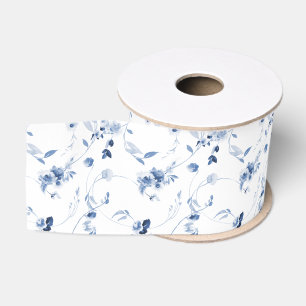 Dusty Blue Fine Art Floral Wedding Grosgrain Ribbon