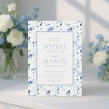 Dusty Blue Fine Art Floral Wedding Invitation