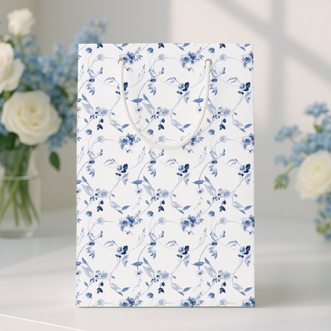 Dusty Blue Fine Art Floral Wedding  Medium Gift Bag (Creator Uploaded)