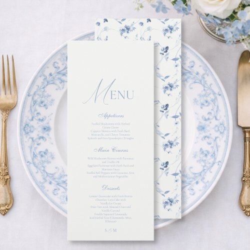 Dusty Blue Fine Art Floral Wedding Menu  Invitation