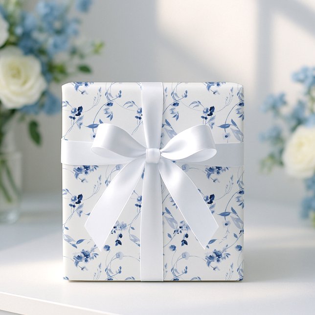 Dusty Blue Fine Art Floral Wedding Wrapping Paper (Creator Uploaded)