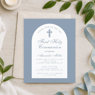 Dusty Blue First Communion Budget Arch Invitation