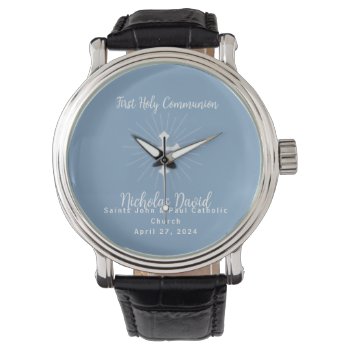 Dusty Blue First Communion With Cross Watch by Religious_SandraRose at Zazzle