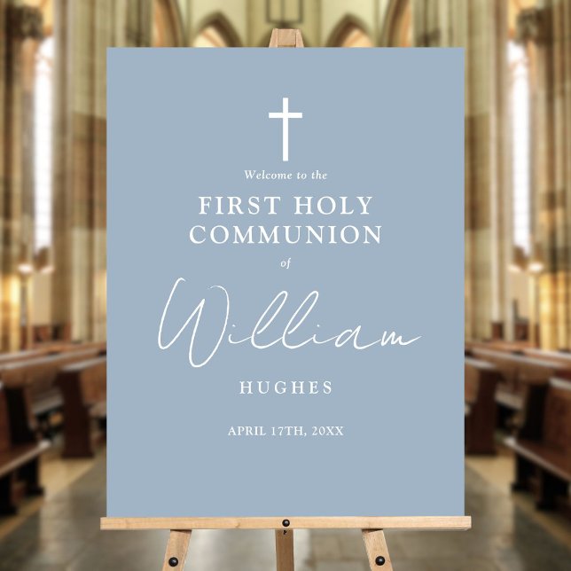 Dusty Blue First Holy Communion Welcome Sign (Dusty Blue First Holy Communion Welcome Sign)
