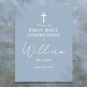 Dusty Blue First Holy Communion Welcome Sign
