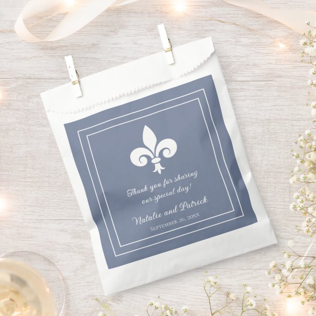 Dusty Blue Fleur de Lis Wedding Favor Bags (Clipped)