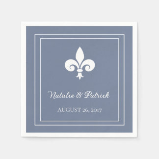 Dusty Blue Fleur de Lis Wedding Paper Napkins