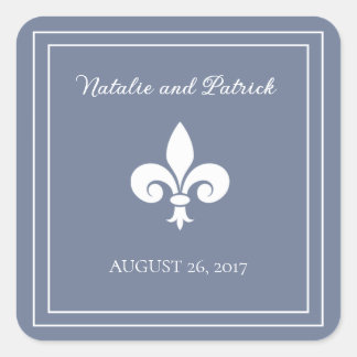 Dusty Blue Fleur de Lis Wedding Stickers