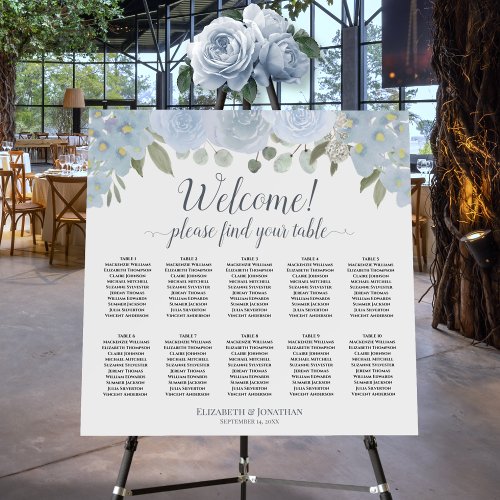 Dusty Blue Floral 10 Table Welcome Seating Chart Foam Board