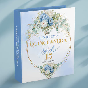 Dusty Blue Floral 15th Birthday Memory Album 3 Ring Binder