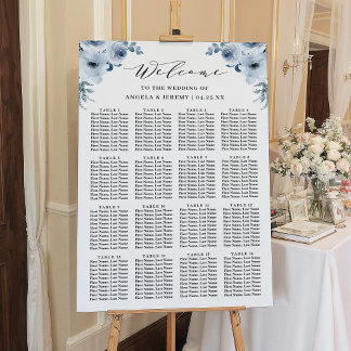 Dusty Blue Floral 16 Tables Wedding Seating Chart Foam Board