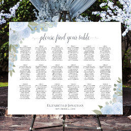 Dusty Blue Floral 18 Table Wedding Seating Chart Foam Board