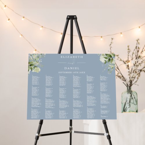 Dusty Blue Floral 200 Names Wedding Seating Chart Foam Board