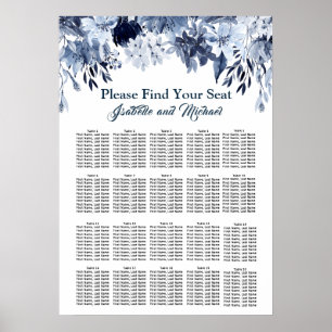 Dusty Blue Floral 20-Table Wedding Seating Chart