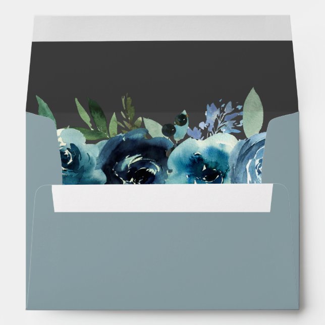 Dusty Blue Floral 2- Blue & Gray Envelope (Back (Bottom))