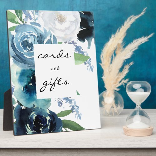 Dusty Blue Floral 2 Cards  Gifts Sign Easel Plaque