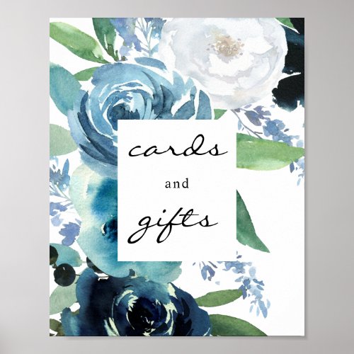 Dusty Blue Floral 2 Cards  Gifts Sign Poster