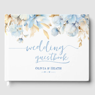 Dusty Blue Floral 2 Gold Wedding Guest Book