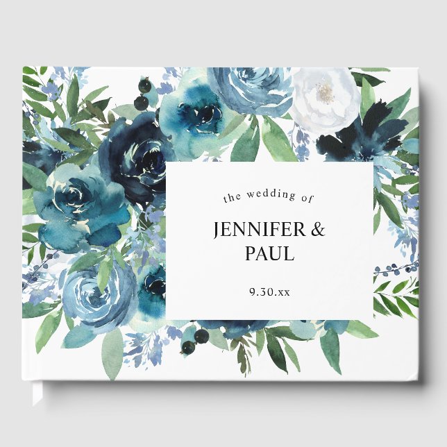 Dusty Blue Floral 2 Guest Book (Front)