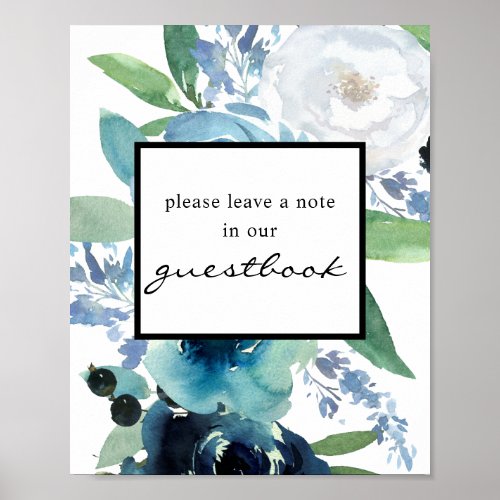 Dusty Blue Floral 2 Guestbook Sign Poster