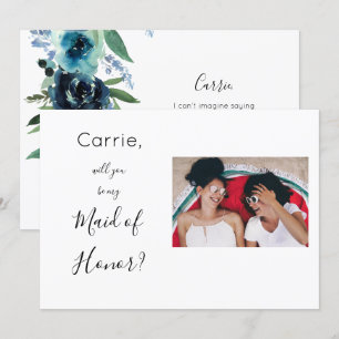 Dusty Blue Floral 2 Maid of Honor Proposal Photo H Invitation