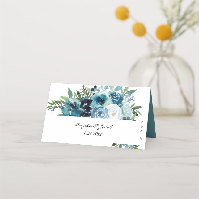 Dusty Blue Floral 2 Version 2 Place Card (Back)