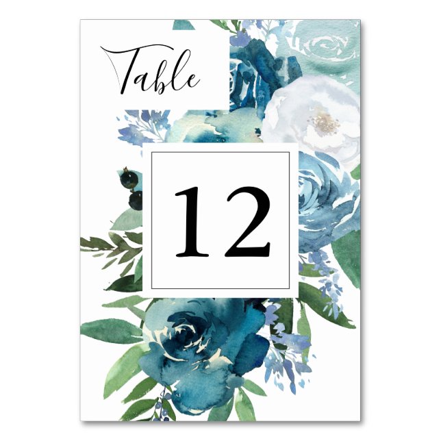 Dusty Blue Floral 2 VS 2 Table Number (Front)