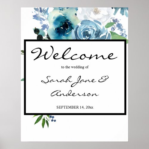 Dusty Blue Floral 2 Welcome Poster