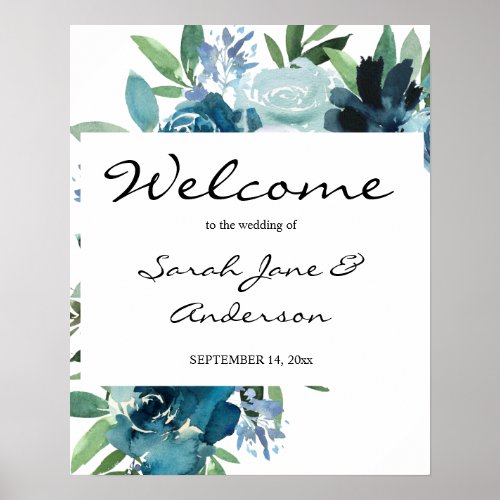 Dusty Blue Floral 2 Welcome Version 2 Poster