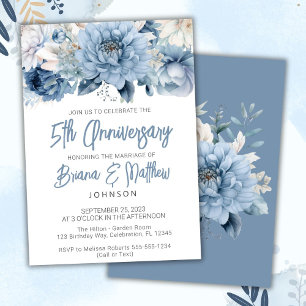 Dusty Blue Floral 5th Wedding Anniversary Invitation