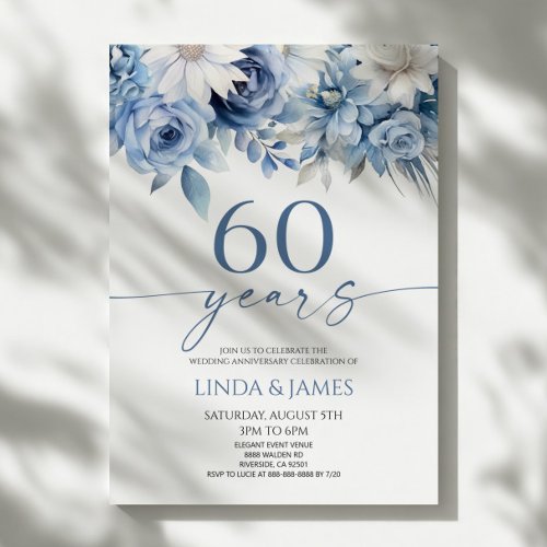 Dusty Blue Floral 60th Wedding Anniversary