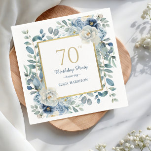 Dusty Blue Floral 70th Birthday Napkins