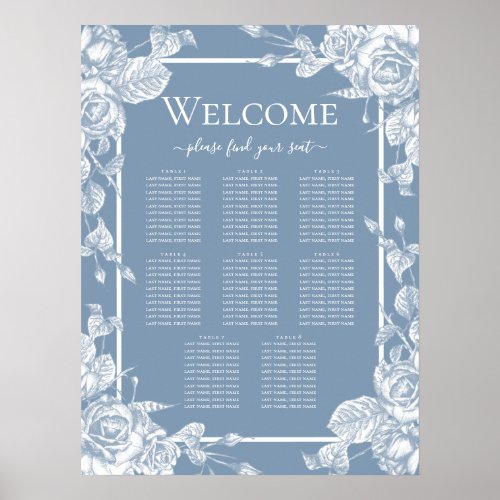 Dusty Blue Floral 8 Table 10 People Seating Chart